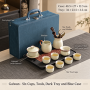 Gaiwan - Six Cups, Tools, Dark Tray and Blue Case