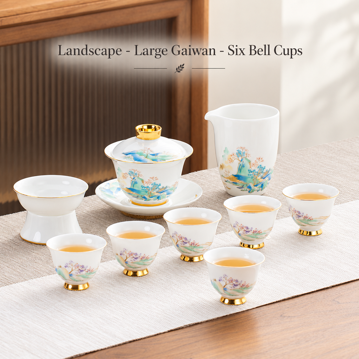 Landscape - Large Gaiwan - Six Bell Cups
