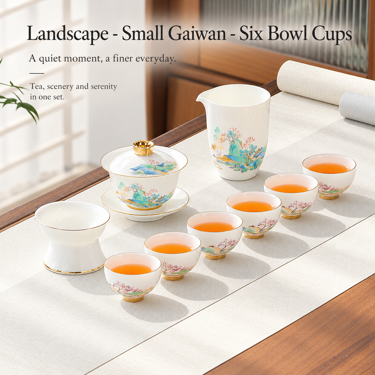 Landscape - Small Gaiwan - Six Bowl Cups
