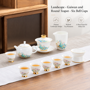 Landscape - Gaiwan and Round Teapot - Six Bell Cups