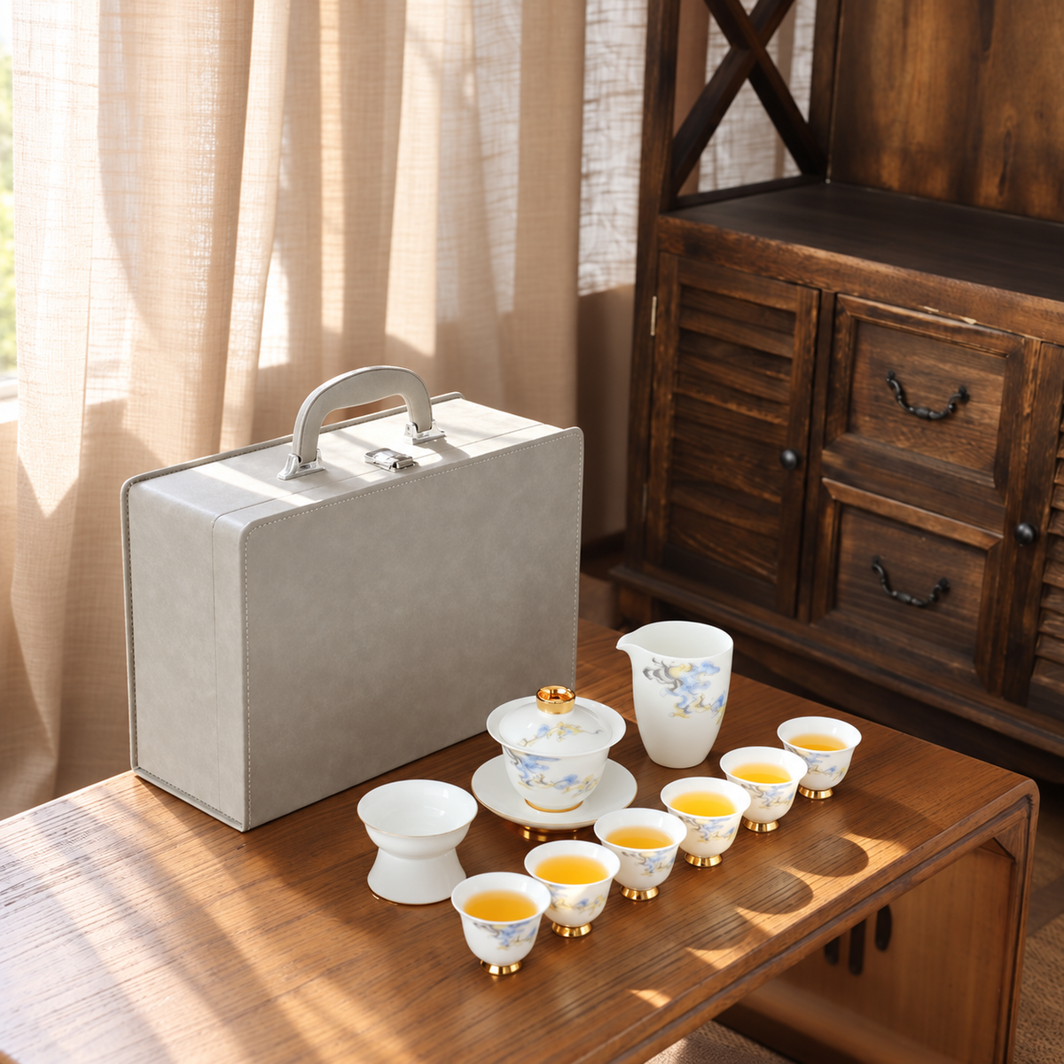 Cloud Gaiwan - Six Bell Cups - Grey Case