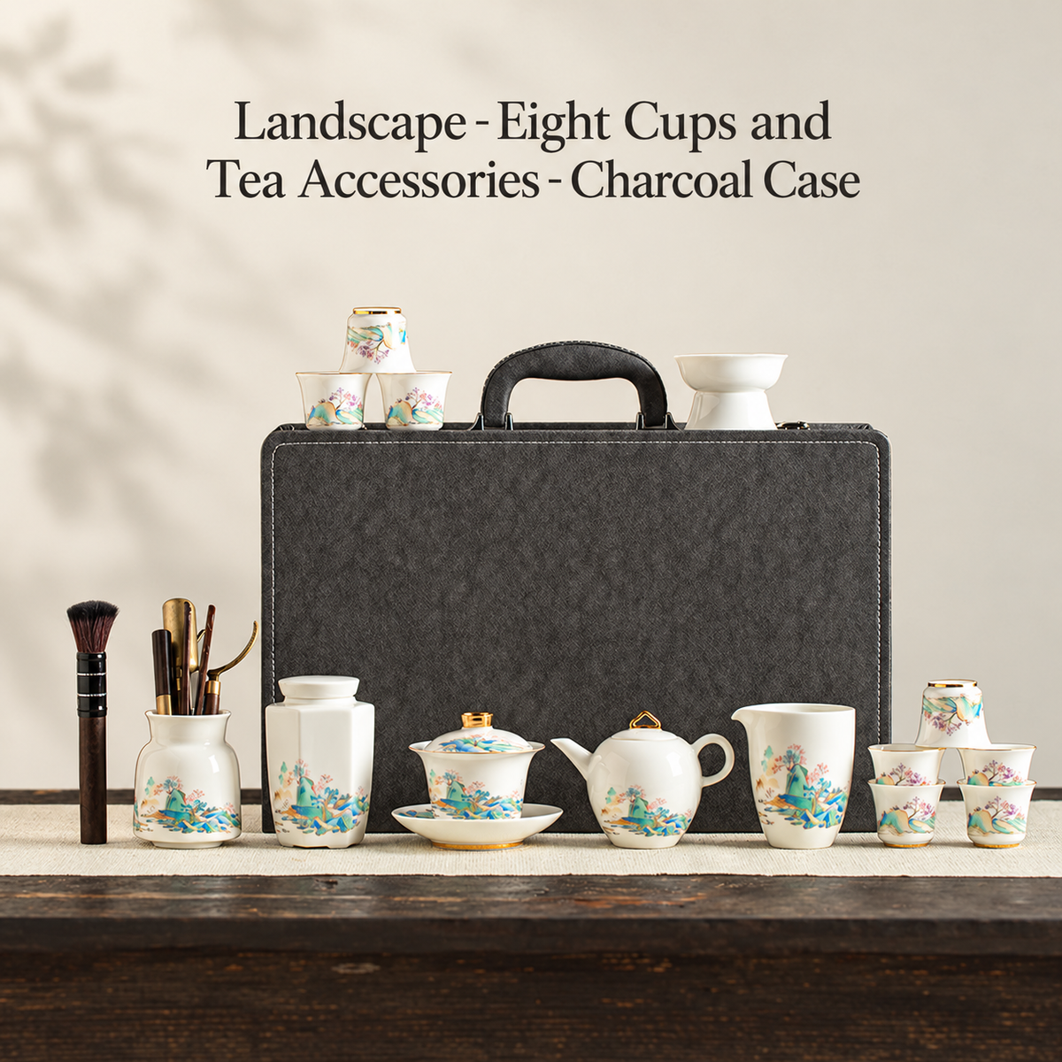 Landscape - Eight Cups and Tea Accessories - Charcoal Case