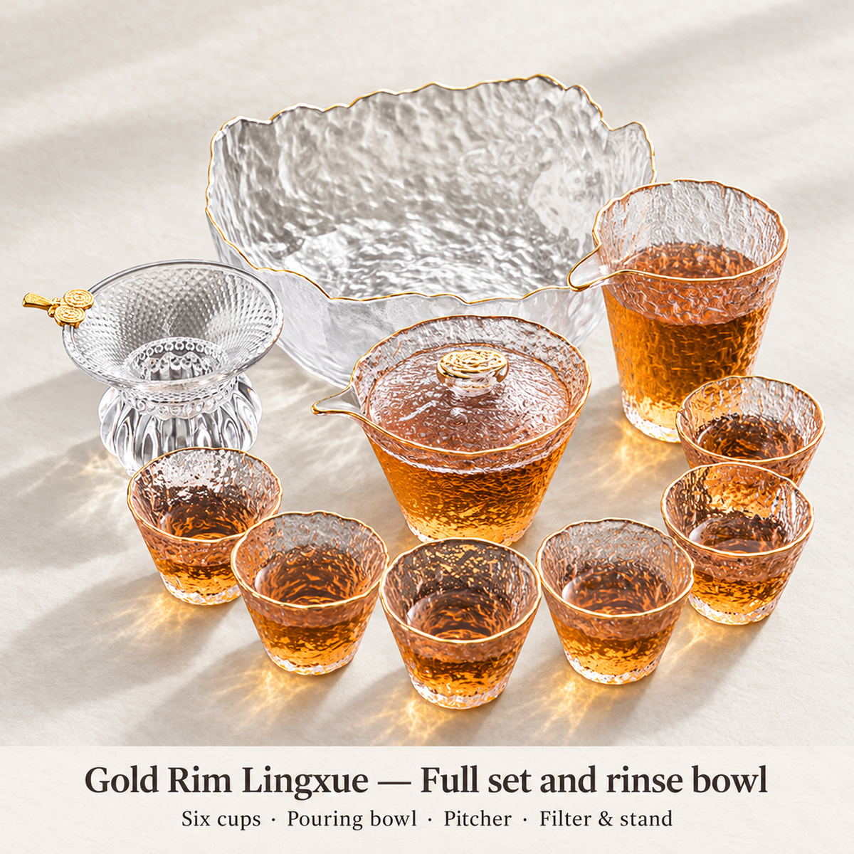 Gold Rim Lingxue — Full set and rinse bowl