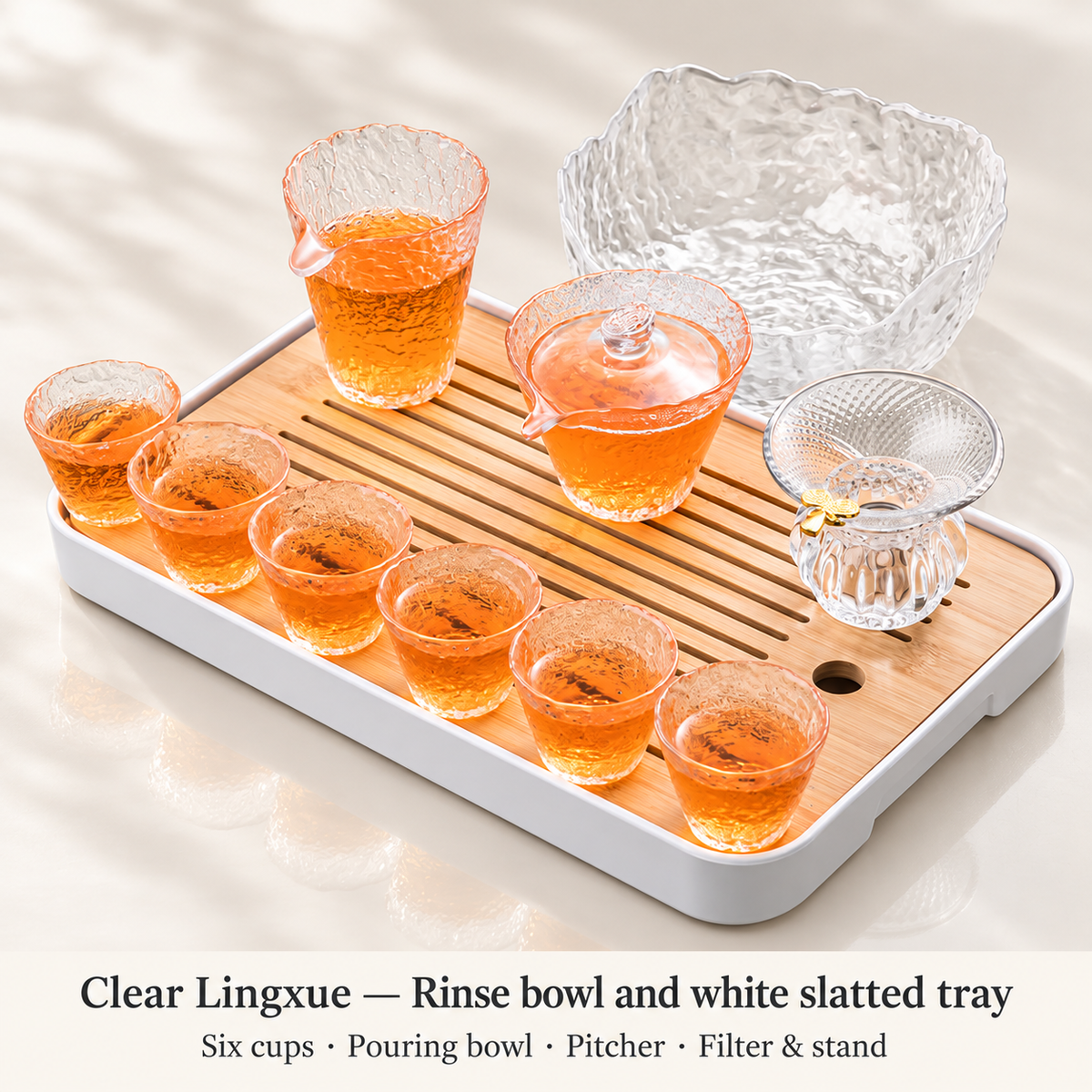 Clear Lingxue — Rinse bowl and white slatted tray