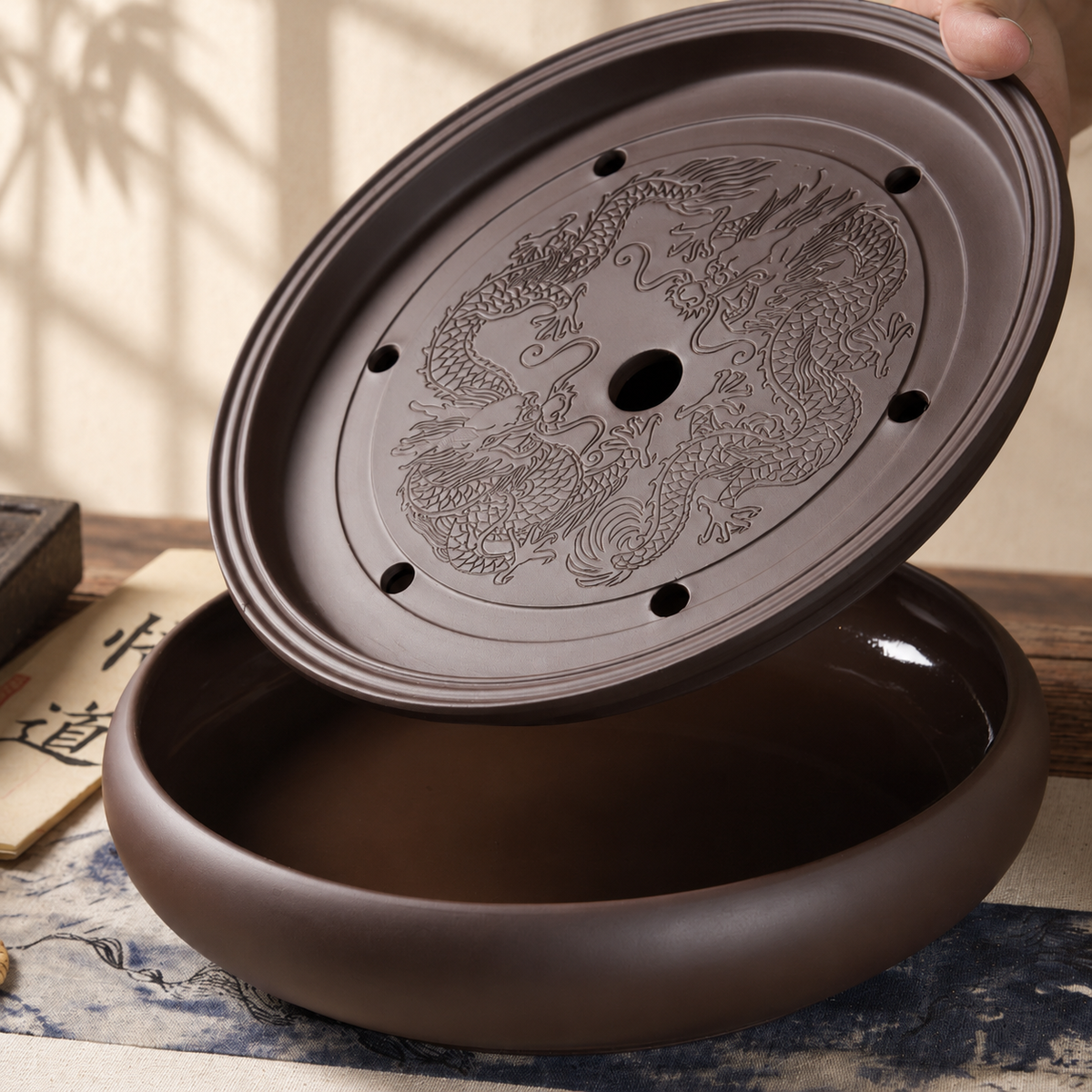 Dragon-Pattern Ceramic Tea Tray — image 2