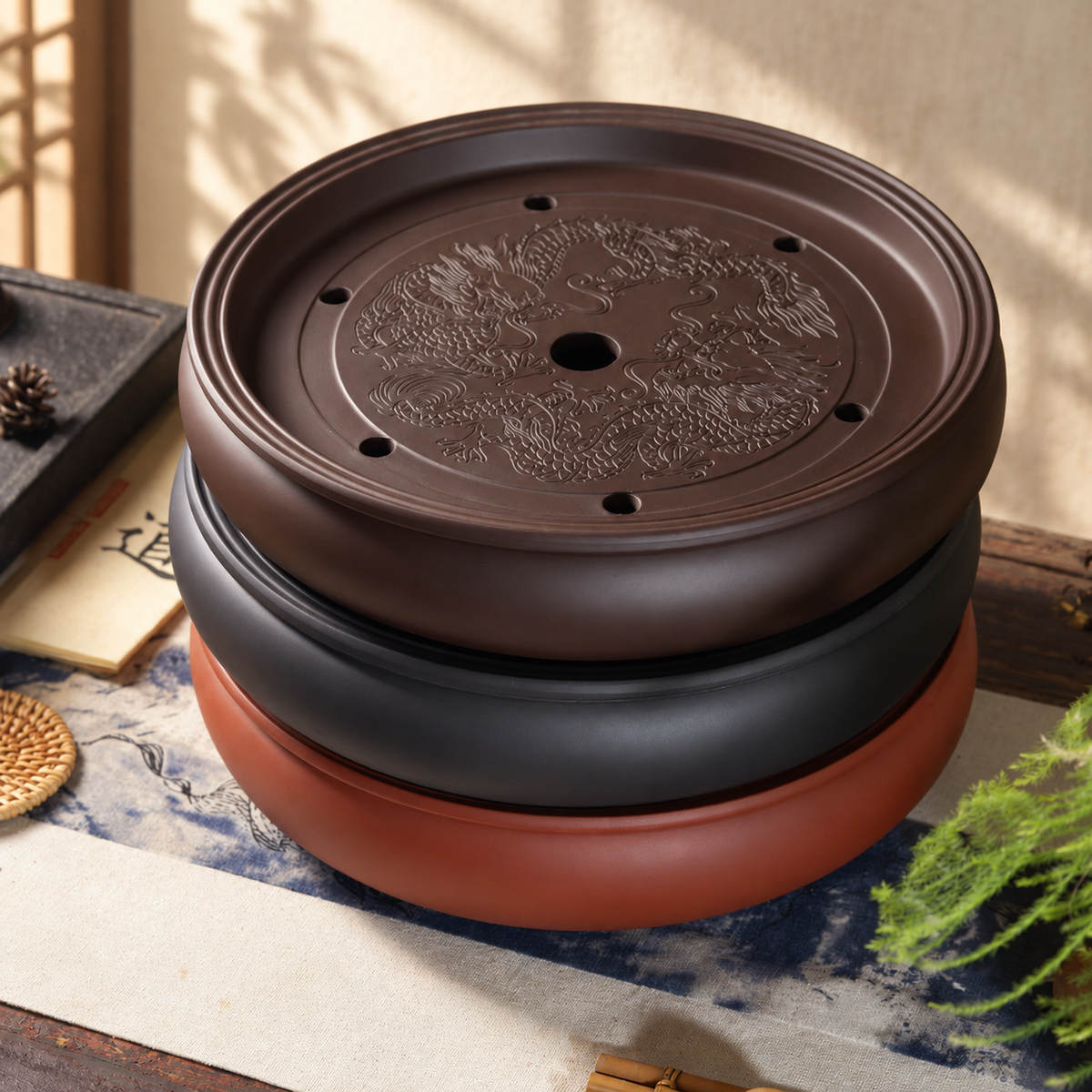 Dragon-Pattern Ceramic Tea Tray — image 4