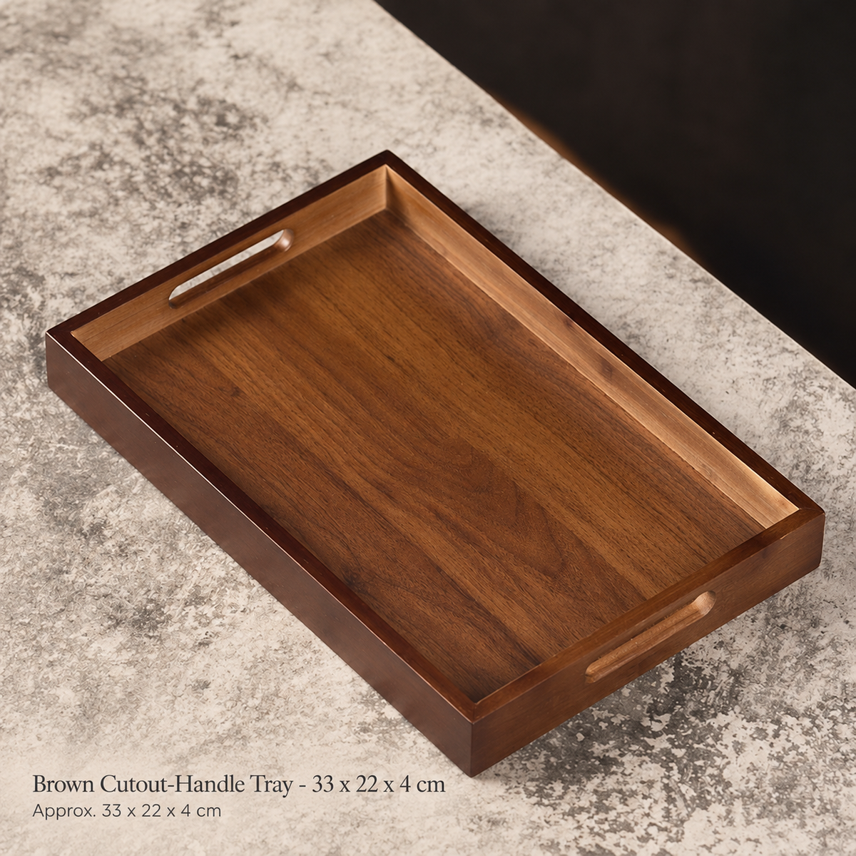Brown Cutout-Handle Tray - 33 x 22 x 4 cm