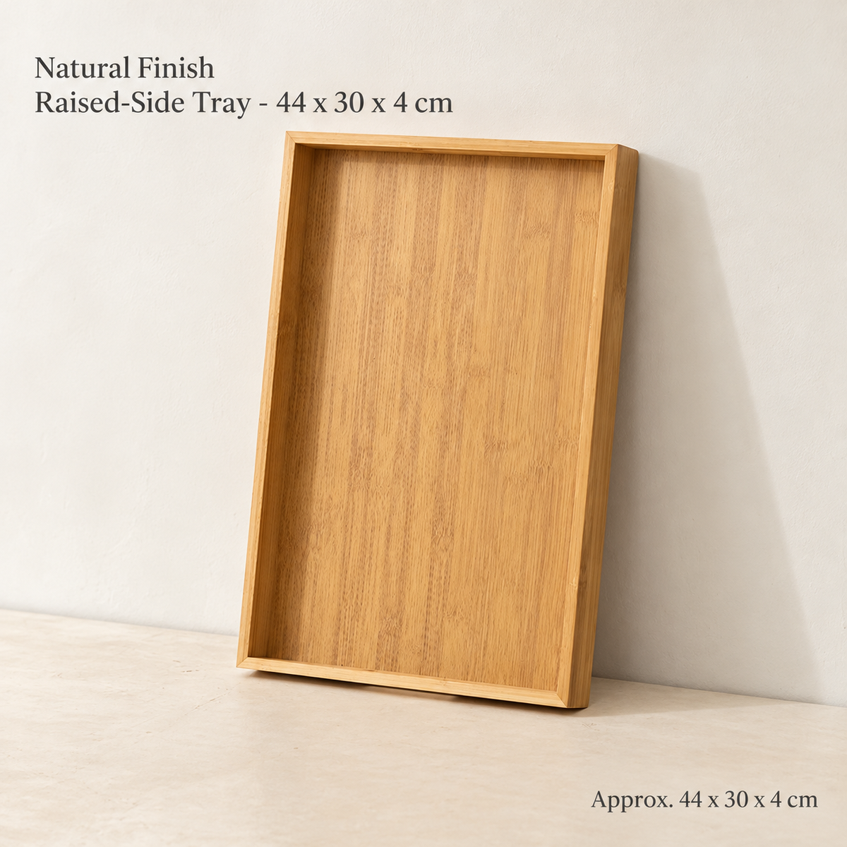 Natural Finish Raised-Side Tray - 44 x 30 x 4 cm