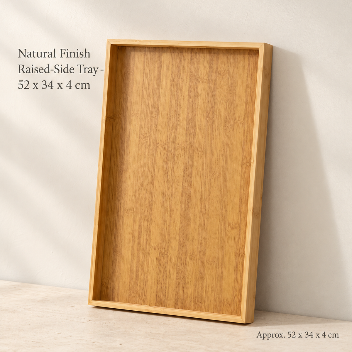 Natural Finish Raised-Side Tray - 52 x 34 x 4 cm