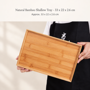 Natural Bamboo Shallow Tray - 33 x 22 x 2.6 cm