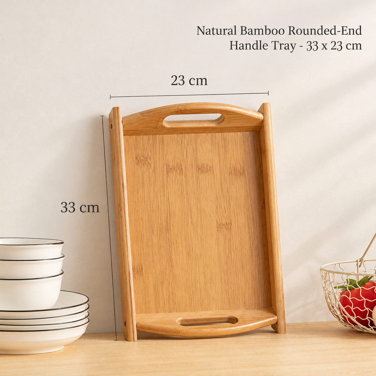 Natural Bamboo Rounded-End Handle Tray - 33 x 23 cm