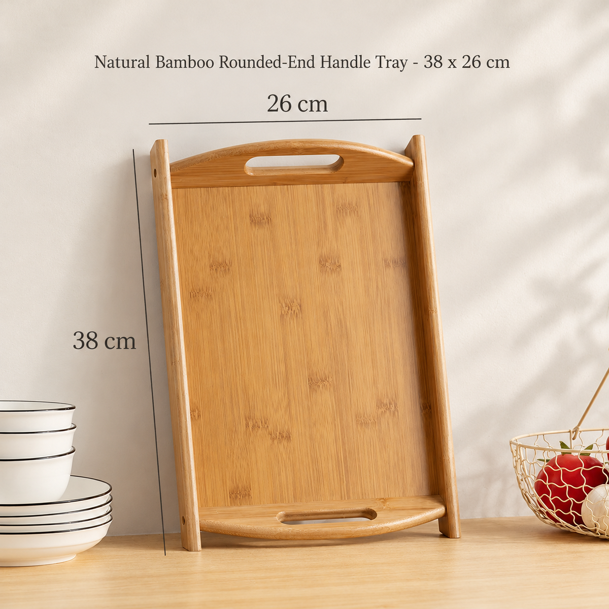 Natural Bamboo Rounded-End Handle Tray - 38 x 26 cm