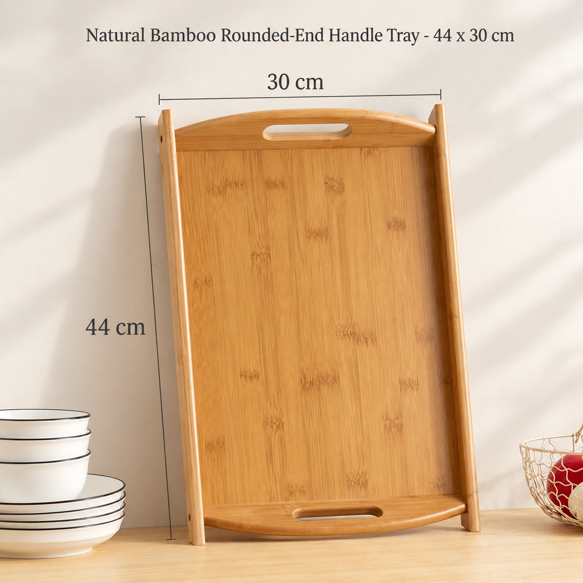 Natural Bamboo Rounded-End Handle Tray - 44 x 30 cm