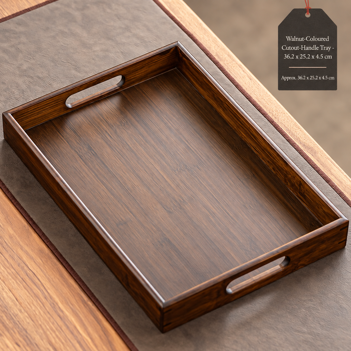Walnut-Coloured Cutout-Handle Tray - 36.2 x 25.2 x 4.5 cm