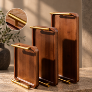 Brown Rectangular Serving Tray with Bar Handles — image 3