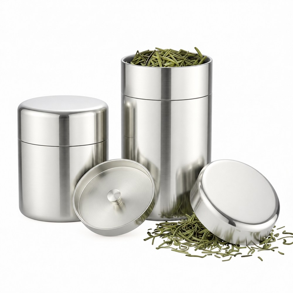 Silver Stainless-Steel Tea Canister with Inner Lid — image 1