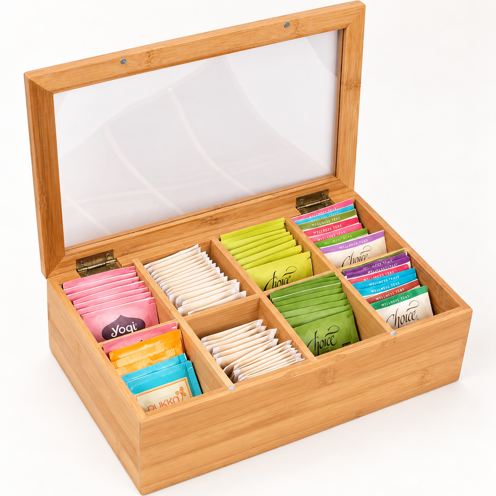 Eight-Compartment Bamboo Tea Bag Organizer — image 1
