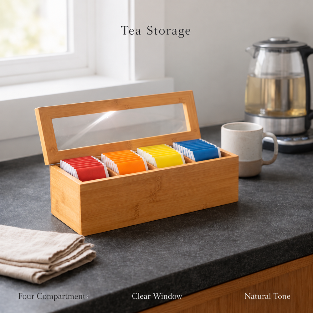 Four-Compartment Bamboo Tea Chest with Clear Window — image 2