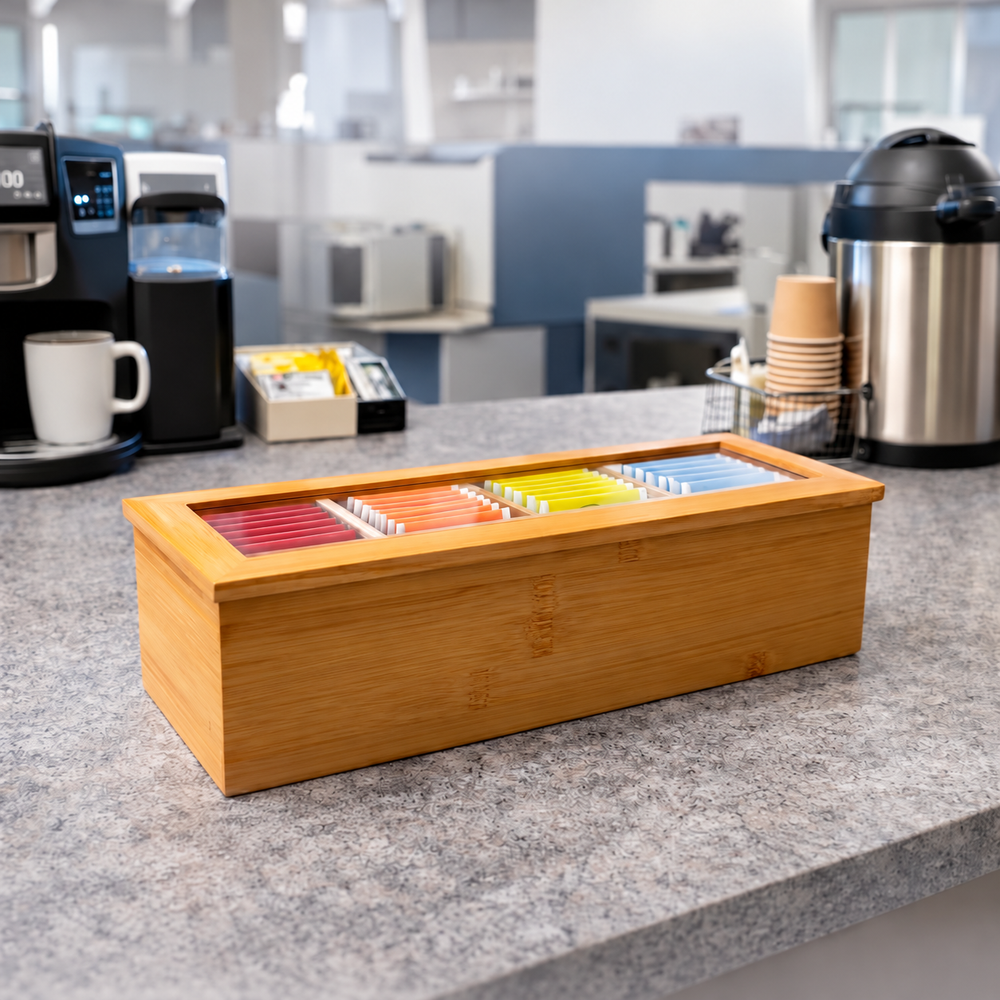Four-Compartment Bamboo Tea Chest with Clear Window — image 3