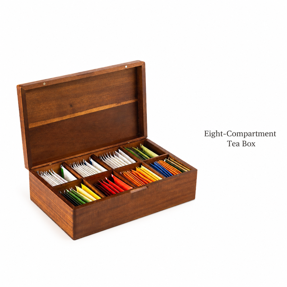 Eight-Compartment Acacia Tea Bag Box - source image 1