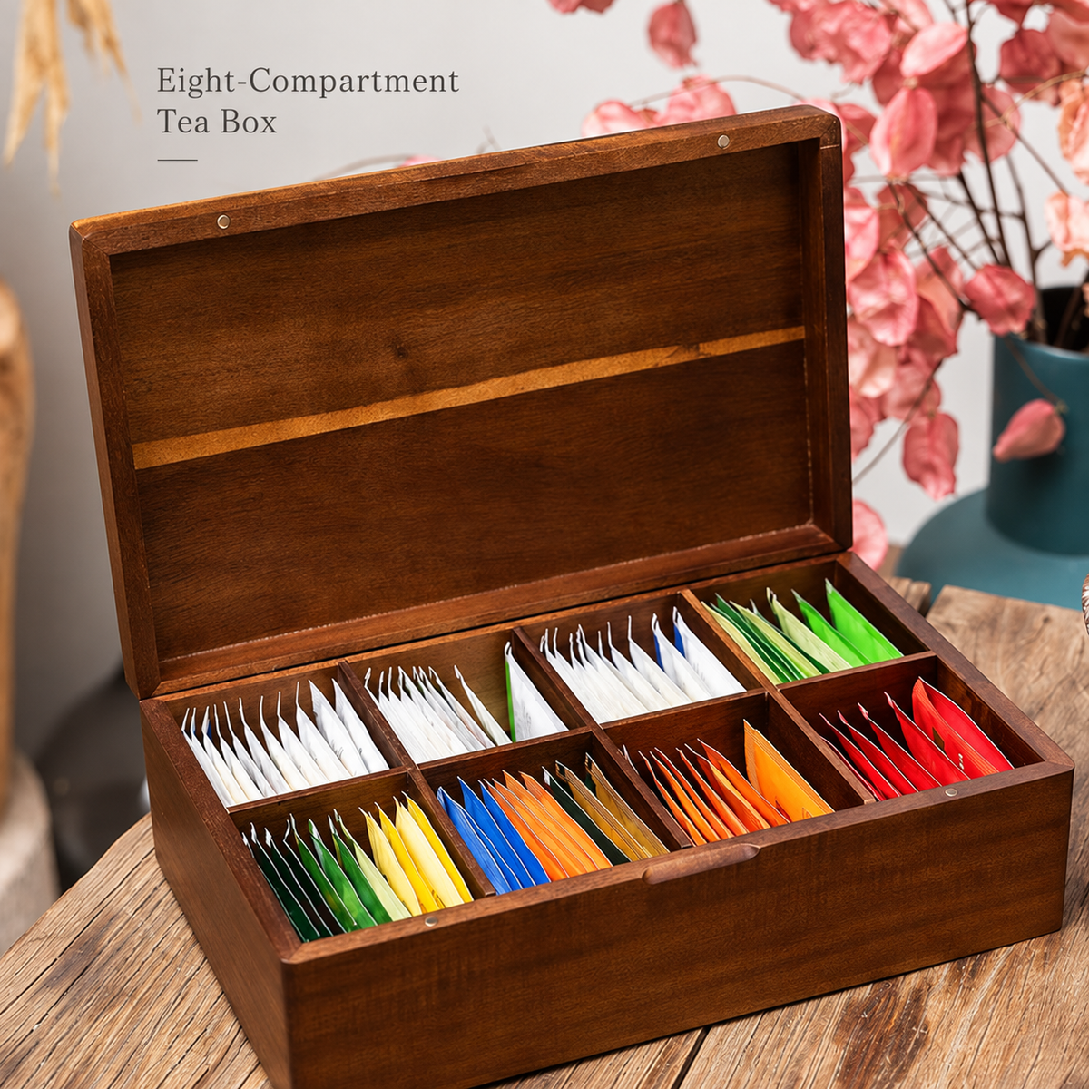 Eight-Compartment Acacia Tea Bag Box - source image 2