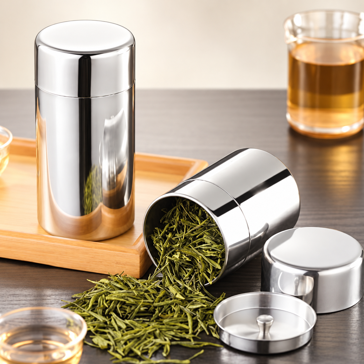 Double-Lid Stainless-Steel Tea Canister — image 2