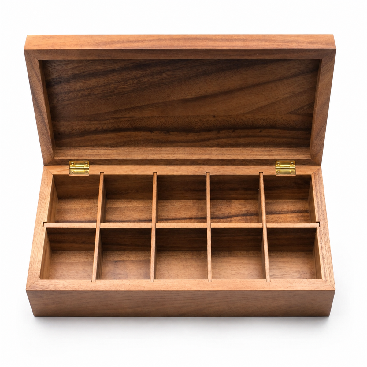 Brown Ten-Compartment Wooden Tea Chest — image 3