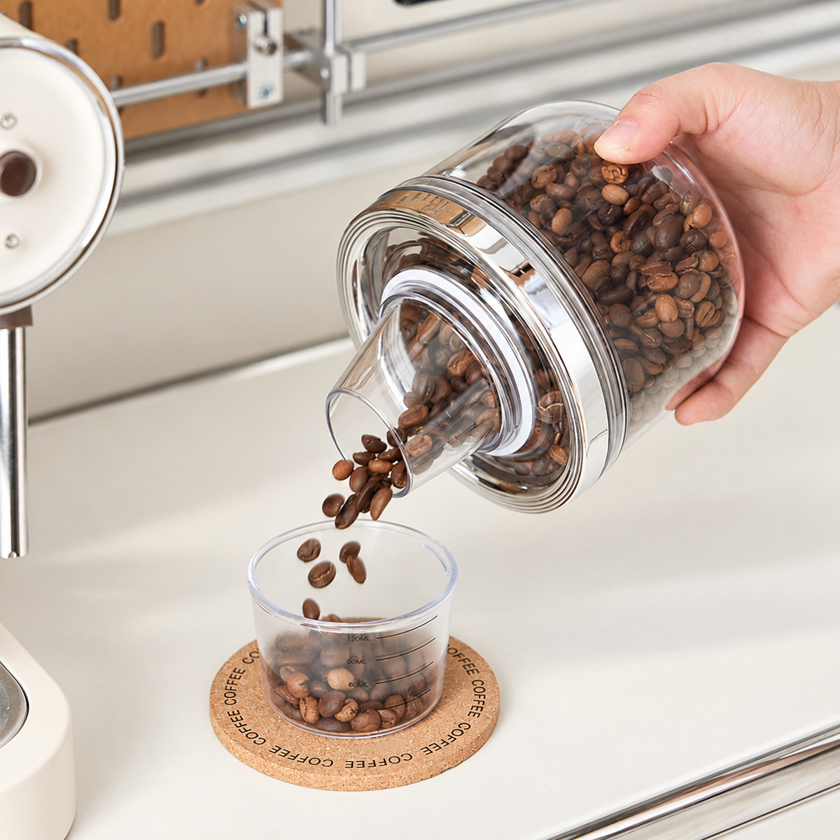 Clear Pouring Storage Jar with Measuring Cup — image 1