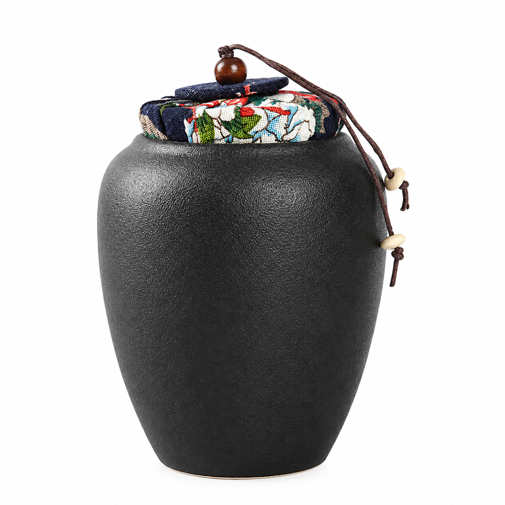 Textured Ceramic Tea Jar with Patterned Lid - source image 1