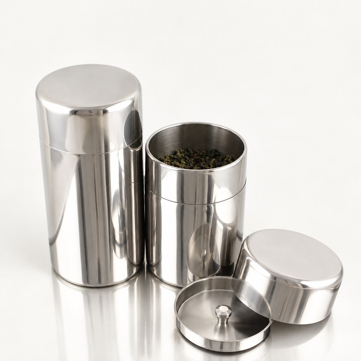 Polished Stainless Steel Tea Canister — image 1