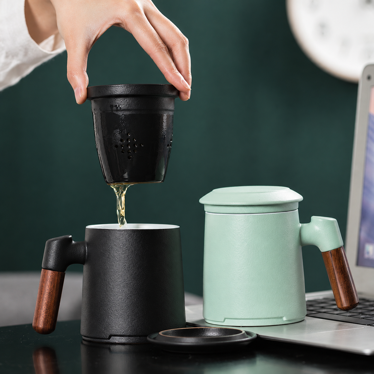 Ceramic Tea Infuser Mug with Wooden Grip — image 6