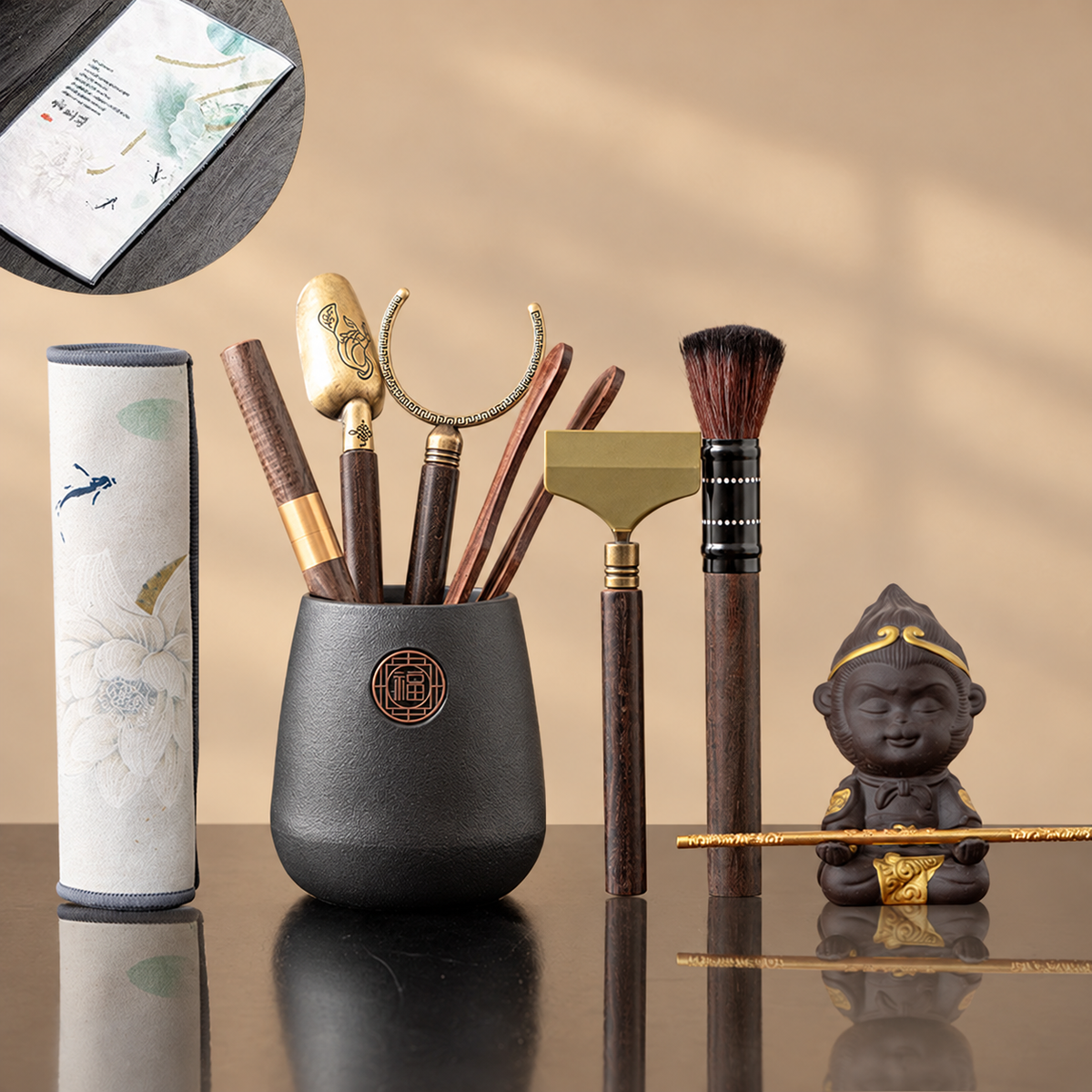 Brown Wood Finish - With Scraper, Cloth and Wukong