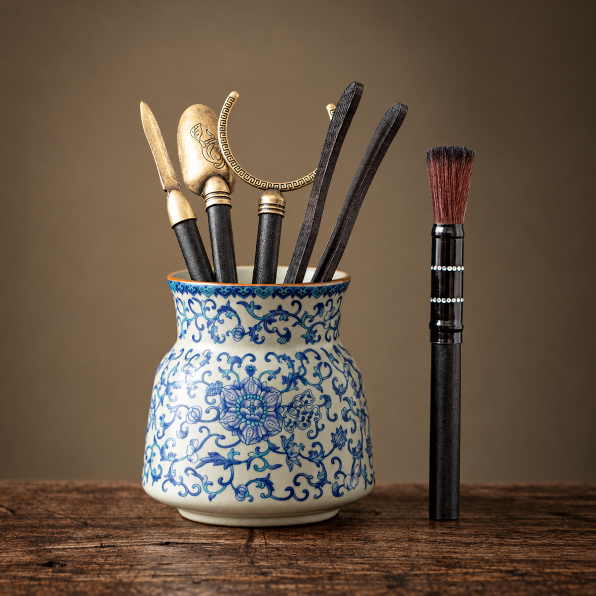 Ivory - Blue Floral Scroll