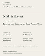 AI concept collection — origin harvest information card — Ai Lao Mountain Black Tea — Zhenyuan, Yunnan
