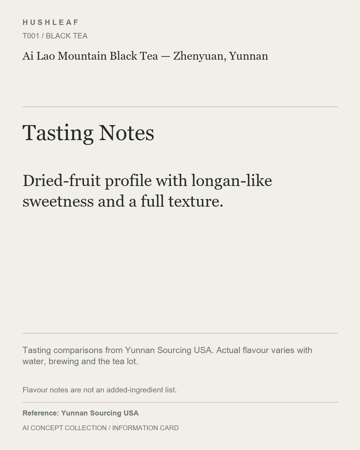 AI concept collection — tasting information card — Ai Lao Mountain Black Tea — Zhenyuan, Yunnan