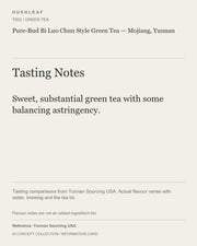 AI concept collection — tasting information card — Pure-Bud Bi Luo Chun Style Green Tea — Mojiang, Yunnan