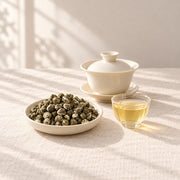 AI brewing scene concept — Jasmine Pearls Green Tea — Fuding Tea and Guangxi Jasmine