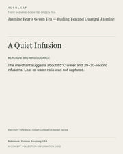 AI concept collection — brewing information card — Jasmine Pearls Green Tea — Fuding Tea and Guangxi Jasmine