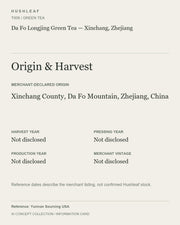 AI concept collection — origin harvest information card — Da Fo Longjing Green Tea — Xinchang, Zhejiang