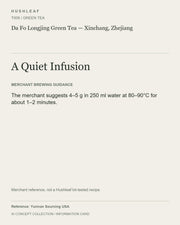 AI concept collection — brewing information card — Da Fo Longjing Green Tea — Xinchang, Zhejiang