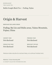 AI concept collection — origin harvest information card — Bailin Gongfu Black Tea — Fuding, Fujian