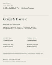 AI concept collection — origin harvest information card — Golden Bud Black Tea — Mojiang, Yunnan