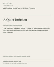 AI concept collection — brewing information card — Golden Bud Black Tea — Mojiang, Yunnan