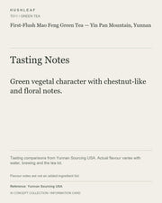 AI concept collection — tasting information card — First-Flush Mao Feng Green Tea — Yin Pan Mountain, Yunnan