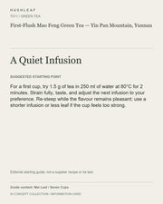 AI concept collection — brewing information card — First-Flush Mao Feng Green Tea — Yin Pan Mountain, Yunnan