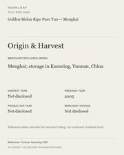 AI concept collection — origin harvest information card — Golden Melon Ripe Puer Tuo — Menghai