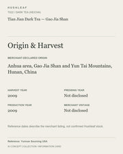 AI concept collection — origin harvest information card — Tian Jian Dark Tea — Gao Jia Shan