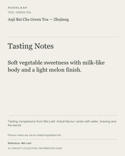 AI concept collection — tasting information card — Anji Bai Cha Green Tea — Zhejiang