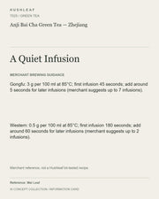 AI concept collection — brewing information card — Anji Bai Cha Green Tea — Zhejiang