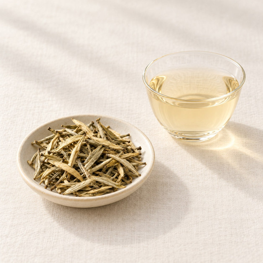 AI brewing scene concept — Silver Needle White Tea — Fengqing, Yunnan